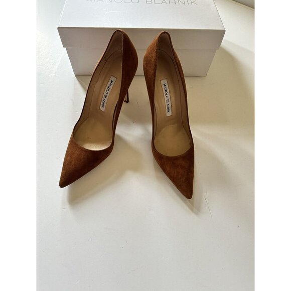 Manolo Blahnik BB 105 Suede Heels Brown - Picture 6 of 8